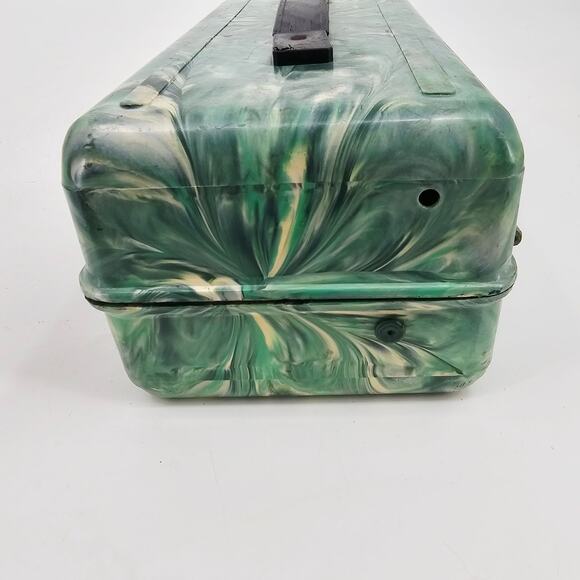 vintage Green Gray Marblelite Psychedelic Green Swirl Chest Fishing Tackle Box - Picture 5 of 12